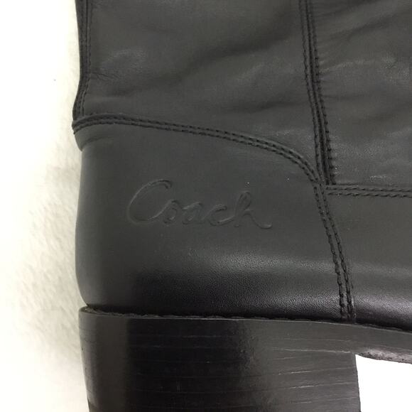 COACH Boots Women's Black Leather Joele Buckle Riding Shoes Tall Sz 7.5 - Picture 2 of 9